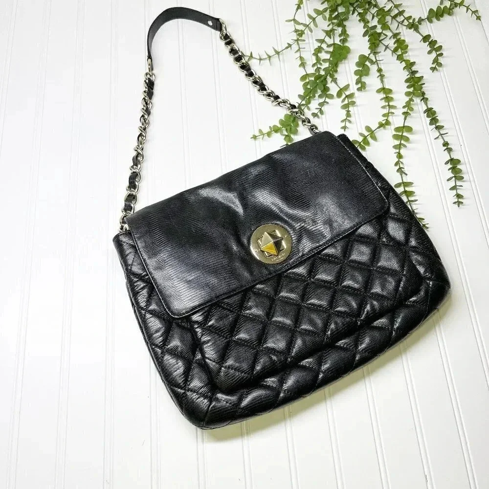 Kate Spade Black Quilted Chain Strap Shoulder Bag Gold Hardware